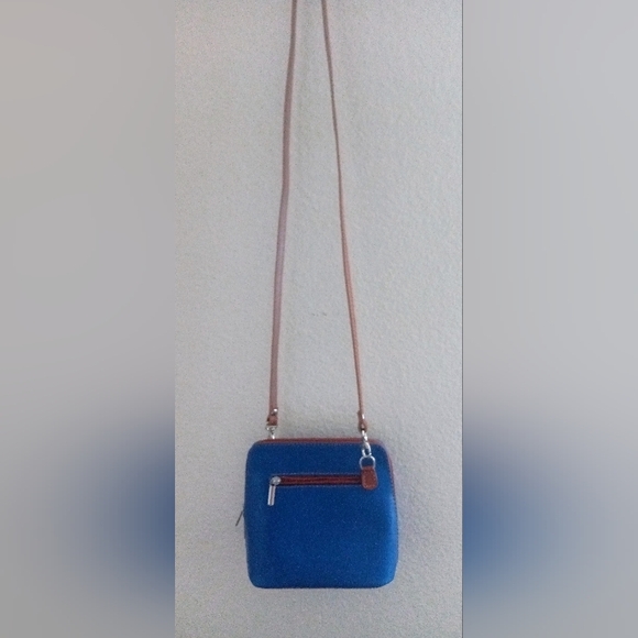 Vera Pelle Royal Blue/Tan Mini Structure Italian Leather Crossbody Bag New - Picture 2 of 11